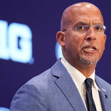 Penn State head coach James Franklin speaks to the media during Big Ten Football Media Days in Las Vegas.