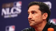Arizona Diamondbacks general manager Mike Hazen speaks to the media ahead of their NLCS matchup against the Philadelphia Phillies at Citizens Bank Park in Philadelphia on Oct. 15, 2023.