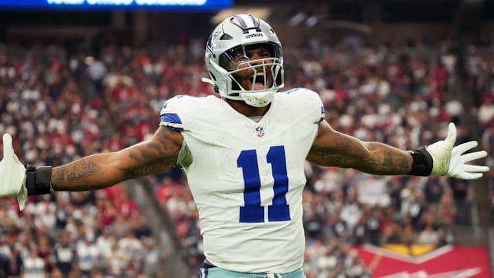 Dallas Cowboys linebacker Micah Parsons celebrates his sack against the Arizona Cardinals at State Farm Stadium. Dallas Cowboys linebacker Micah Parsons celebrates his sack against the Arizona Cardinals at State Farm Stadium.