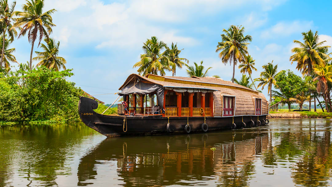 Houseboat in Alappuzha backwaters, Kerala. 