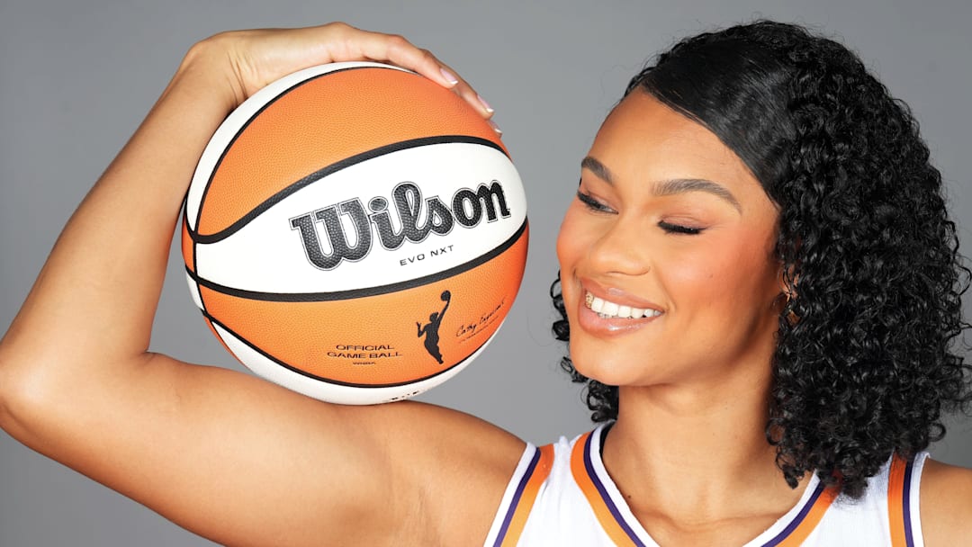 Apr 30, 2025; Phoenix, AZ, USA; Phoenix Mercury player Satou Sabally (0) poses for a photo during Media Day Mandatory Credit: Joe Camporeale-Imagn Images