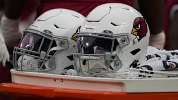 Oct 2, 2022; Charlotte, North Carolina, USA; Arizona Cardinals helmets during the first quarter