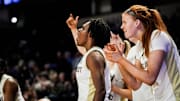 Wake Forest Women's Basketball players react as the Deacs went on to beat Radford 71-64 in the season opener. 