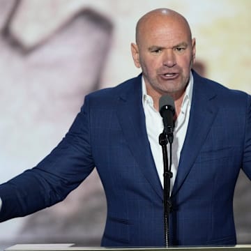 Dana White, CEO of Ultimate Fighting Championship introduces Republican presidential nominee Donald J. Trump during the final day of the Republican National Convention.