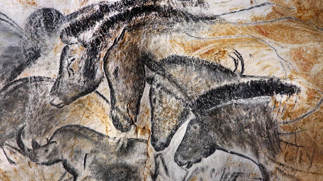 An exact replica of some of the drawings in Chauvet Cave, including the quartet of horses and a woolly rhinoceros.