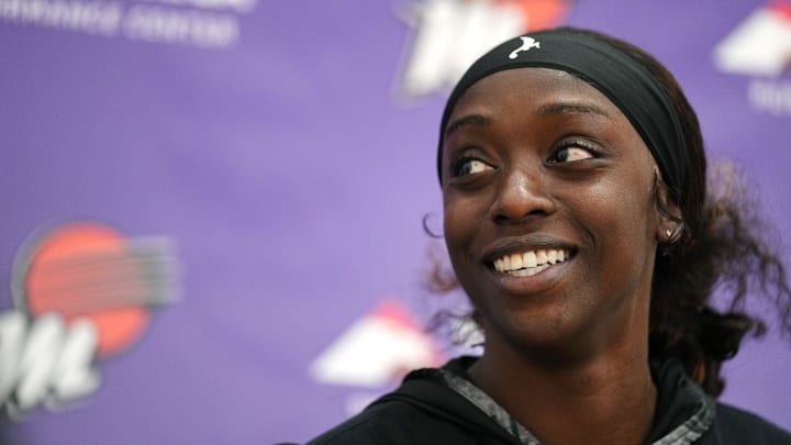 Phoenix Mercury guard Kahleah Copper speaks to the media after the team's practice at Mountain America Performance Center before their WNBA Finals series against the Las Vegas Aces on Oct. 1, 2025, in Phoenix. Phoenix Mercury guard Kahleah Copper speaks to the media after the team's practice at Mountain America Performance Center before their WNBA Finals series against the Las Vegas Aces on Oct. 1, 2025, in Phoenix.
