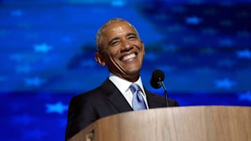 Former President Barack Obama speaks during the second day of the Democratic National Convention.