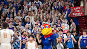 Feb 11, 2025; Lawrence, Kansas, USA; Kansas Jayhawks students and fans show support during the second half of the game between the Kansas Jayhawks and Colorado Buffaloes at Allen Fieldhouse. Mandatory Credit: Denny Medley-Imagn Images
