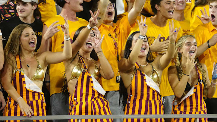 Arizona State fans cheer on their team against Wyoming during a game at Mountain America Stadium on Aug. 31, 2024, in Tempe. Sun Devils' coach Kenny Dillingham is hoping to have even more ASU students against Mississippi State on Saturday night.