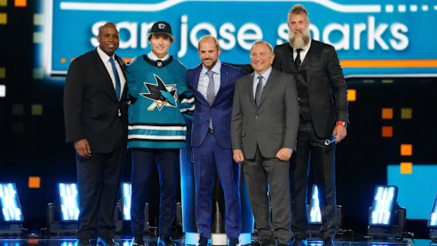 The San Jose Sharks select Macklin Celebrini No. 1 overall at the 2024 NHL Draft