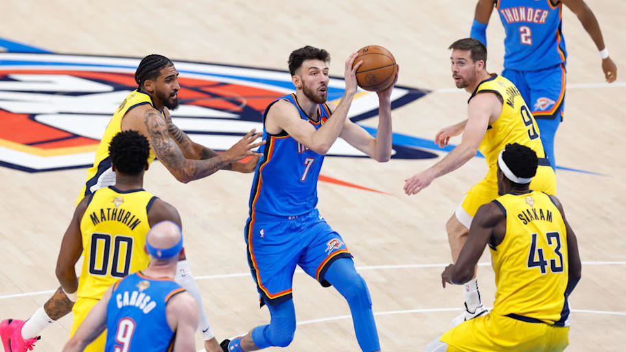 Oklahoma City Thunder forward Chet Holmgren had a record five blocks in Game 7 of the 2025 NBA Finals. | Alonzo Adams-Imagn Images
