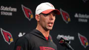 Arizona Cardinals head coach Jonathan Gannon addresses the media during a news conference at State Farm Stadium in Glendale on July 24, 2024.