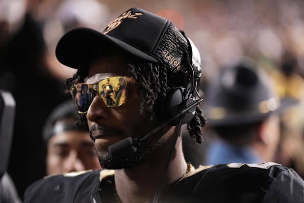 Sep 16, 2023; Boulder, Colorado, USA; Colorado Buffaloes quarterback Shedeur Sanders (2) is interviewed by media after winnin