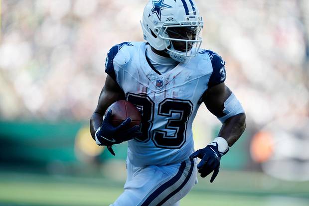Dallas Cowboys running back Javonte Williams runs into the end zone for a touchdown