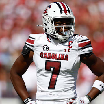 Oct 12, 2024; Tuscaloosa, Alabama, USA;  South Carolina Gamecocks defensive back Nick Emmanwori (7) during the first half at Bryant-Denny Stadium. Mandatory Credit: Butch Dill-Imagn Images