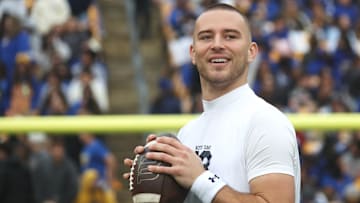 Nov 15, 2025; Pittsburgh, Pennsylvania, USA;  Notre Dame Fighting Irish quarterback CJ Carr (13) warms up before the game against the Pittsburgh Panthers at Acrisure Stadium. Mandatory Credit: Charles LeClaire-Imagn Images