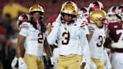 Sep 13, 2025; Stanford, California, USA; Boston College Eagles defensive back Max Tucker (3) during the first quarter against the Stanford Cardinal at Stanford Stadium. Mandatory Credit: Darren Yamashita-Imagn Images