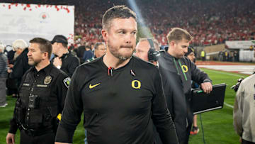 Oregon head coach Dan Lanning walks off the field as the Oregon Ducks face the Ohio State Buckeyes Wednesday, Jan. 1, 2025, in the quarterfinal of the College Football Playoff at the Rose Bowl in Pasadena, Calif.