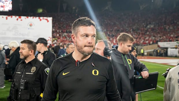 Oregon head coach Dan Lanning walks off the field as the Oregon Ducks face the Ohio State Buckeyes Wednesday, Jan. 1, 2025