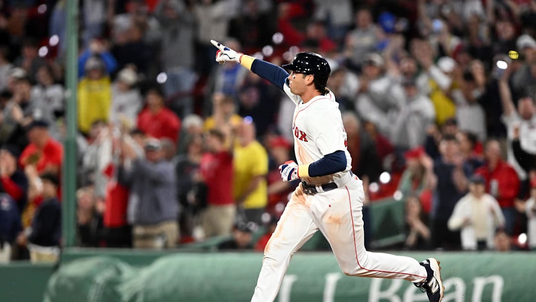 Apr 23, 2025; Boston, Massachusetts, USA; Boston Red Sox first base Triston Casas (36) runs the bases after hitting a three-run home run against the Seattle Mariners during the eighth inning at Fenway Park. Mandatory Credit: Brian Fluharty-Imagn Images