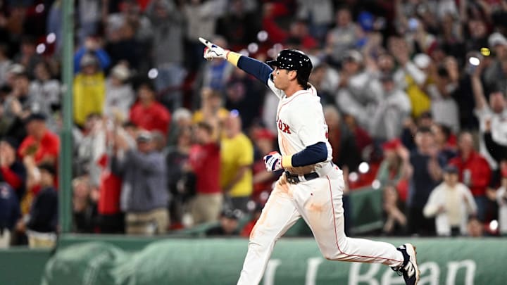 Apr 23, 2025; Boston, Massachusetts, USA; Boston Red Sox first base Triston Casas (36) runs the bases after hitting a three-run home run against the Seattle Mariners during the eighth inning at Fenway Park. Mandatory Credit: Brian Fluharty-Imagn Images