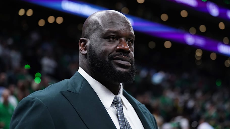 Shaquille O'Neal looks on before the game between the Boston Celtics and the Dallas Mavericks in game one of the 2024 NBA Finals at TD Garden. | David Butler II-Imagn Images