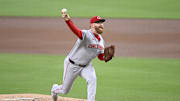 Sep 9, 2025; San Diego, California, USA; Cincinnati Reds starting pitcher Zack Littell (52) delivers during the first inning against the San Diego Padres at Petco Park. Mandatory Credit: Denis Poroy-Imagn Images