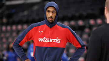 Jan 23, 2025; Inglewood, California, USA;  Washington Wizards forward Alex Sarr (20) warms up before the game against the Los Angeles Clippers at Intuit Dome. Mandatory Credit: Kiyoshi Mio-Imagn Images