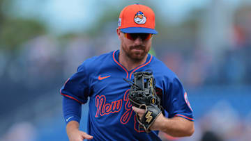 Feb 27, 2025; Port St. Lucie, Florida, USA; New York Mets shortstop Donovan Walton (83) returns to the dugout against the Houston Astros during the first inning at Clover Park. Mandatory Credit: Sam Navarro-Imagn Images