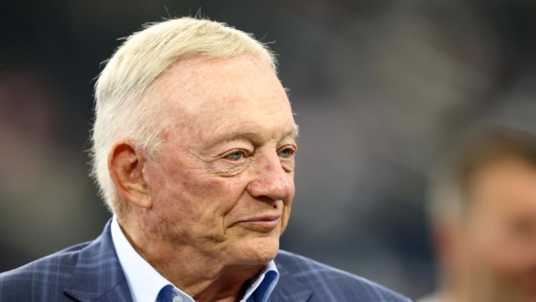 Aug 16, 2025; Arlington, Texas, USA;  Dallas Cowboys owner Jerry Jones before the game against the Baltimore Ravens at AT&T Stadium. Mandatory Credit: Kevin Jairaj-Imagn Images