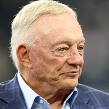 Aug 16, 2025; Arlington, Texas, USA;  Dallas Cowboys owner Jerry Jones before the game against the Baltimore Ravens at AT&T Stadium. 