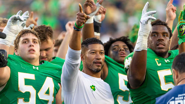 Marcus Freeman after Notre dame beat Boise State in 202