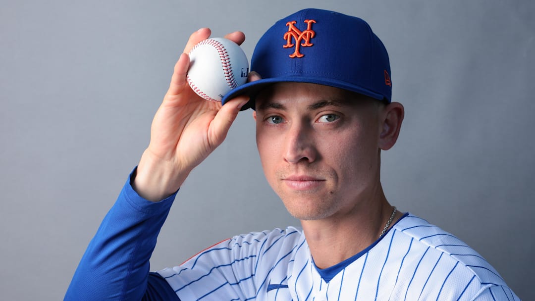 New York Mets pitcher Luke Weaver (30) poses for a photo during media day at Clover Park. 