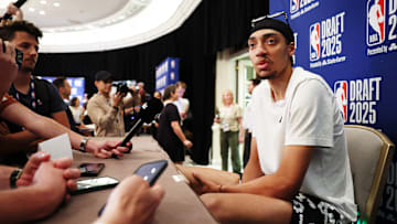 2025 NBA Draft - Content Circuit, Media Availability and Portraits, Chicago Bulls rookie Noa Essengue