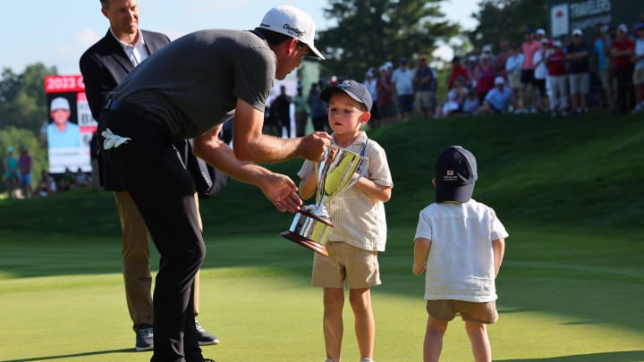 Keegan Bradley, pictured with his kids after winning the 2023 Travelers, has a favorite Tour perk that involves the family.