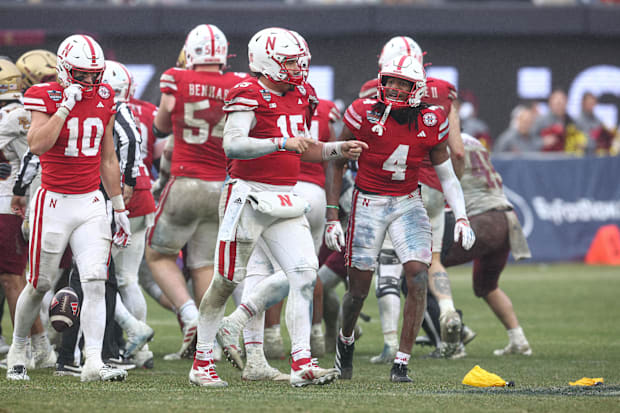 Nebraska Cornhuskers quarterback Dylan Raiola (15) reacts during the second half against the Boston College Eagles.