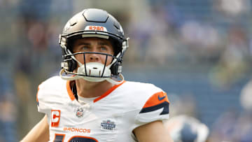 Sep 8, 2024; Seattle, Washington, USA; Denver Broncos quarterback Bo Nix (10) participates in pregame warmups against the Seattle Seahawks at Lumen Field. Mandatory Credit: Joe Nicholson-Imagn Images