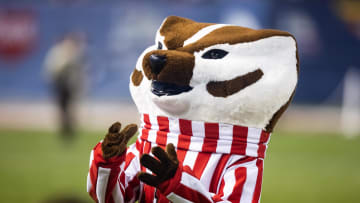 Dec 27, 2022; Phoenix, Arizona, USA; Wisconsin Badgers mascot Bucky Badger during the 2022 Guaranteed Rate Bowl at Chase Field. Mandatory Credit: Mark J. Rebilas-USA TODAY Sports
