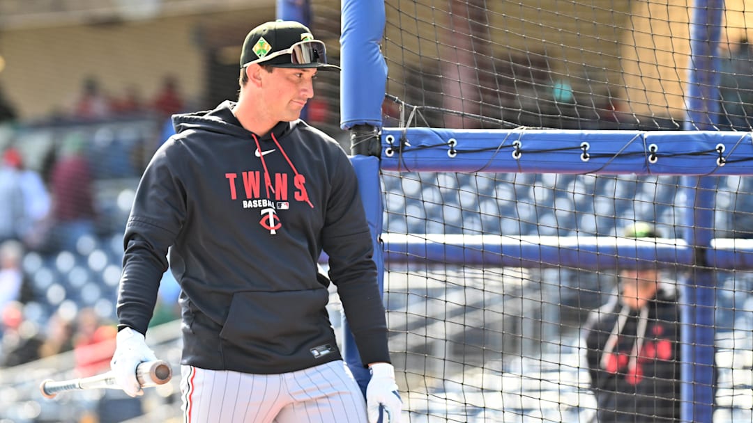 Mar 17, 2026; Clearwater, Florida, USA; Minnesota Twins shortstop Brooks Lee (22) exits the batting cage before the start of the game against the Philadelphia Phillies during spring training  at BayCare Ballpark. Mandatory Credit: Jonathan Dyer-Imagn Images