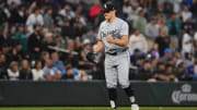 Jun 13, 2024; Seattle, Washington, USA; Chicago White Sox relief pitcher Tanner Banks (57) celebrates after the final out against the Seattle Mariners during the tenth inning at T-Mobile Park. Mandatory Credit: Steven Bisig-USA TODAY Sports