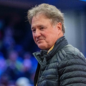 February 19, 2022; Cleveland, OH, USA; Boston Celtics owner Steve Pagliuca during the Skills Challenge during the 2022 NBA All-Star Saturday Night at Rocket Mortgage Field House. Mandatory Credit: Kyle Terada-Imagn Images