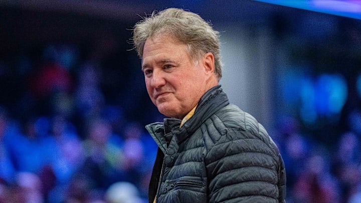 February 19, 2022; Cleveland, OH, USA; Boston Celtics owner Steve Pagliuca during the Skills Challenge during the 2022 NBA All-Star Saturday Night at Rocket Mortgage Field House. Mandatory Credit: Kyle Terada-Imagn Images