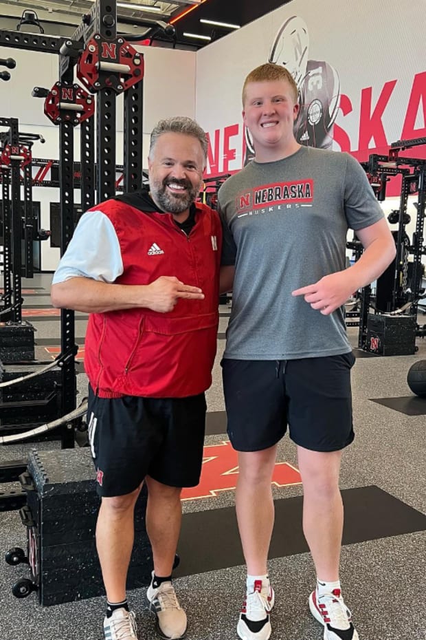 Matt Rhule with 2027 offensive line prospect Matt Erickson.