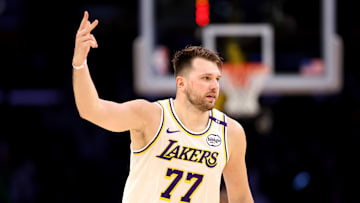 Luka hasn't had many opportunities yet as a Laker to hold three fingers up after making an outside shot