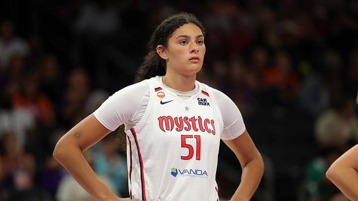 Aug 27, 2026; Phoenix, Arizona, USA; Washington Mystics center Lauren Betts (51) against the Phoenix Mercury at Mortgage Matchup Center. Mandatory Credit: Mark J. Rebilas-Imagn Images
