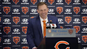 Jan 22, 2025; Lake Forest, IL, USA; Chicago Bears head coach Ben Johnson answers questions during a introductory press conference at PNC Center. Mandatory Credit: David Banks-Imagn Images