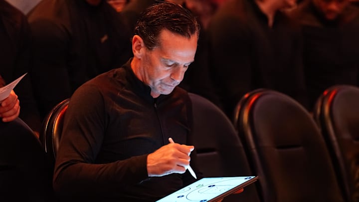 Jan 30, 2026; Phoenix, Arizona, USA; Cleveland Cavaliers head coach Kenny Atkinson against the Phoenix Suns at Mortgage Matchup Center. Mandatory Credit: Mark J. Rebilas-Imagn Images