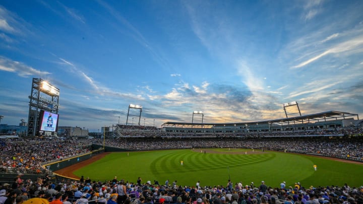 General view of the stadium during the game between the LSU Tigers and the Wake Forest Demon Deacons at Charles Schwab Field Omaha. 