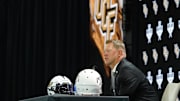 Jul 8, 2025; Frisco, TX, USA; UCF head coach Scott Frost addresses the media during 2025 Big 12 Football Media Days at The Star. Mandatory Credit: Raymond Carlin III-Imagn Images
