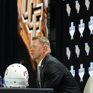 Jul 8, 2025; Frisco, TX, USA; UCF head coach Scott Frost addresses the media during 2025 Big 12 Football Media Days at The Star. Mandatory Credit: Raymond Carlin III-Imagn Images